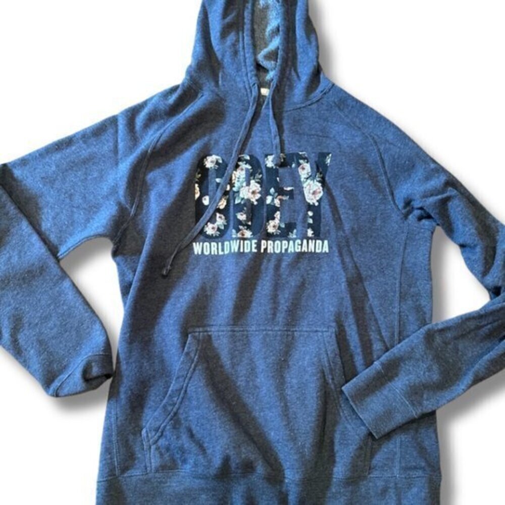 Dark Gray Blue Heathered OBEY Sweatshirt Hoodie Women's Size Medium Pullover